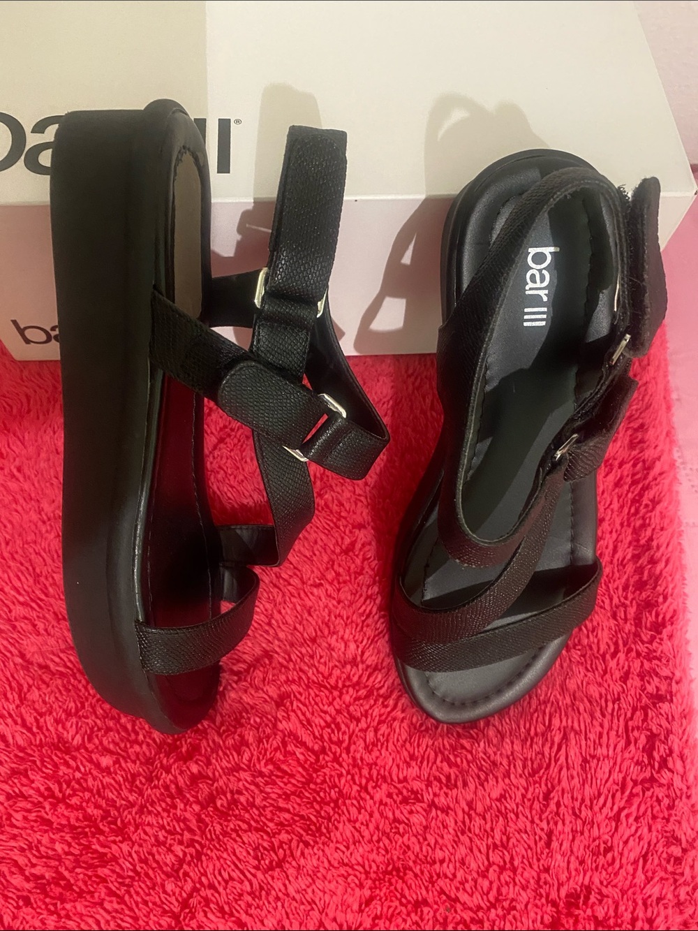 Black Platform Strap Sandals - Women